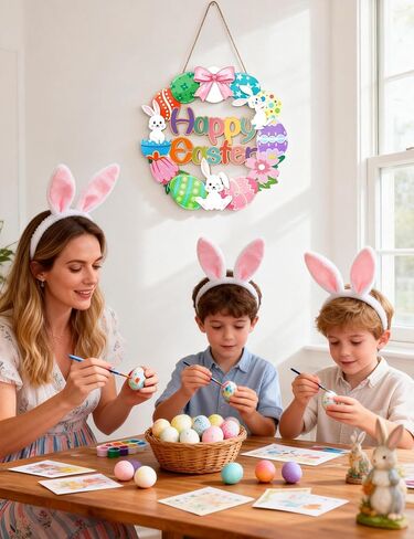 لافتة باب خشبية لعيد الفصح للباب الأمامي، إكليل بيضة أرنب عيد الفصح السعيد للتعليق، شماعة باب خشبية زنبركية لتزيين نافذة المنزل في الأماكن المغلقة والخارجية in Kuwait
