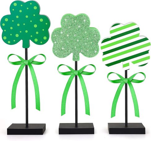 3 قطع من ديكورات عيد القديس باتريك، صينية متدرجة لعيد القديس باتريك، ديكور طاولة خشبية شامروك أيرلندي، ديكور قائم بذاته لعيد القديس باتريك، قطع مركزية باللون الأخضر البرسيم المحظوظ لحفلات المنزل in Kuwait