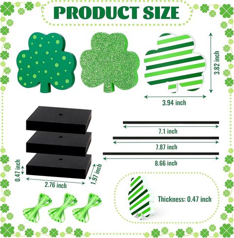 3 قطع من ديكورات عيد القديس باتريك، صينية متدرجة لعيد القديس باتريك، ديكور طاولة خشبية شامروك أيرلندي، ديكور قائم بذاته لعيد القديس باتريك، قطع مركزية باللون الأخضر البرسيم المحظوظ لحفلات المنزل in Kuwait
