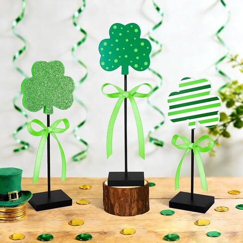 3 قطع من ديكورات عيد القديس باتريك، صينية متدرجة لعيد القديس باتريك، ديكور طاولة خشبية شامروك أيرلندي، ديكور قائم بذاته لعيد القديس باتريك، قطع مركزية باللون الأخضر البرسيم المحظوظ لحفلات المنزل in Kuwait