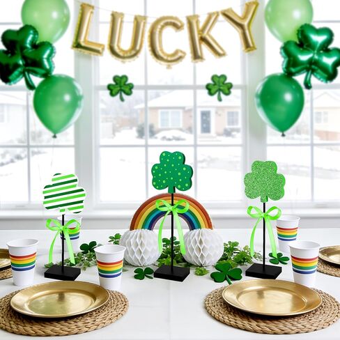 3 قطع من ديكورات عيد القديس باتريك، صينية متدرجة لعيد القديس باتريك، ديكور طاولة خشبية شامروك أيرلندي، ديكور قائم بذاته لعيد القديس باتريك، قطع مركزية باللون الأخضر البرسيم المحظوظ لحفلات المنزل in Kuwait