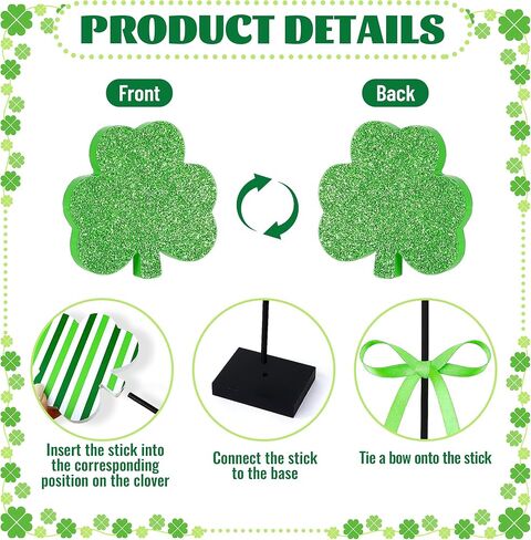 3 قطع من ديكورات عيد القديس باتريك، صينية متدرجة لعيد القديس باتريك، ديكور طاولة خشبية شامروك أيرلندي، ديكور قائم بذاته لعيد القديس باتريك، قطع مركزية باللون الأخضر البرسيم المحظوظ لحفلات المنزل in Kuwait