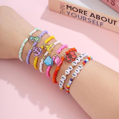 KATSEYE Merch Bracelets Friendship Stackable Stretch Beaded Bracelets Set Soothing Shell Limitless Key Guardian Shield Dual Cherry Stellar Tiara Dream Anchor in Saudi Arabia