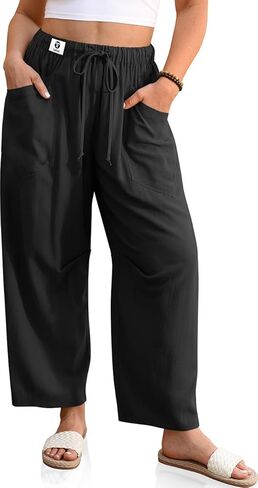 TARSE Womens Linen Baggy Harem Pants Wide Leg Lounge Drawstring Barrel Sweatpants Casual Beach Trousers with Pockets in Saudi Arabia