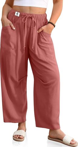 TARSE Womens Linen Baggy Harem Pants Wide Leg Lounge Drawstring Barrel Sweatpants Casual Beach Trousers with Pockets in Saudi Arabia