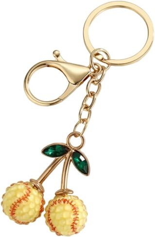 Sports Ball Cherry Keychain for Women Rhinestone Basketball/Soccer/Baseball/Volleyball Key Ring Cute Bag Charm Gift in Saudi Arabia