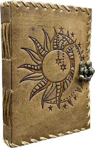 Handmade Leather Journal | Sun and Moon Journal | Stars Journal | 5 x 7 Inch Leather Journal for Women | Leather Journal for Men | Leather Sketchbook | Leather Blank book in Saudi Arabia