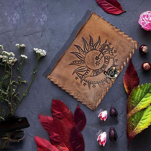 Handmade Leather Journal | Sun and Moon Journal | Stars Journal | 5 x 7 Inch Leather Journal for Women | Leather Journal for Men | Leather Sketchbook | Leather Blank book in Saudi Arabia