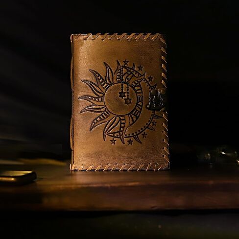 Handmade Leather Journal | Sun and Moon Journal | Stars Journal | 5 x 7 Inch Leather Journal for Women | Leather Journal for Men | Leather Sketchbook | Leather Blank book in Saudi Arabia