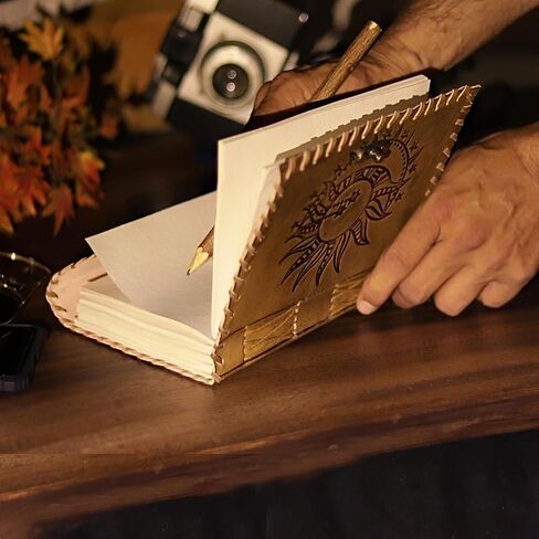 Handmade Leather Journal | Sun and Moon Journal | Stars Journal | 5 x 7 Inch Leather Journal for Women | Leather Journal for Men | Leather Sketchbook | Leather Blank book in Saudi Arabia