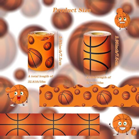 65.6ft زخارف حدود لوحة الإعلانات - 2 لفات من زخرفة كرة السلة، حافة الفصل الدراسي قابلة لإعادة الاستخدام لديكور العودة إلى المدرسة، مستلزمات المدرسة المنزلية للمعلم in Kuwait