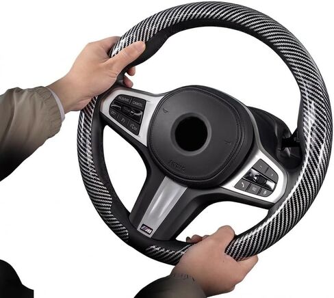 Universal Car Steering Wheel Cover 14.5-15 Inch, Black Leather Steering Wheel Covers for Men, Comfortable Anti-Slip Steering Wheel Accessories, Durable Car Wheel Cover (Black Carbon Fiber) in Saudi Arabia