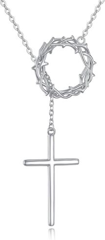 Cross Crown of Thorns Necklace 925 Sterling Silver Cross Crown Y Layered Pendant Religious Jewelry for Women Mother in Saudi Arabia