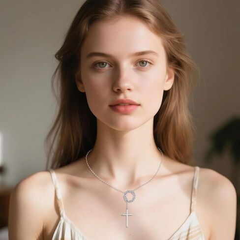 Cross Crown of Thorns Necklace 925 Sterling Silver Cross Crown Y Layered Pendant Religious Jewelry for Women Mother in Saudi Arabia