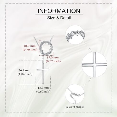Cross Crown of Thorns Necklace 925 Sterling Silver Cross Crown Y Layered Pendant Religious Jewelry for Women Mother in Saudi Arabia