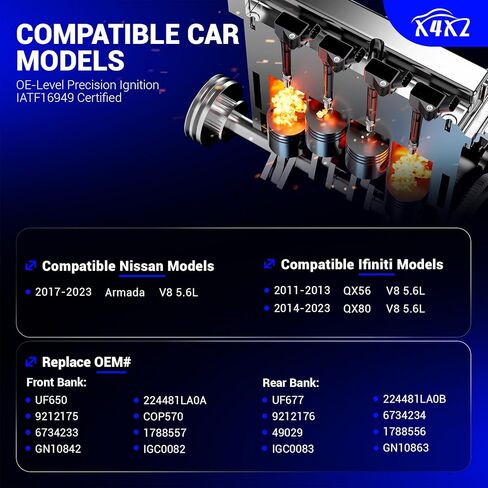 UF677 & UF650 Ignition Coils Pack for 2017-2023 Nissan Armada, 2014-2023 Infiniti QX80, 2011-2013 Infiniti QX56 V8 5.6L Replace# IGC0082 49029 224481LA0B GN10842 9212176 in Saudi Arabia