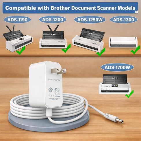سلك طاقة شاحن 5 فولت 3 أمبير لأخيه ADS-1700W ADS-1300 ADS-1250W ADS-1200 ADS-1190 ADS1700W ADS1300 ماسح ضوئي صغير لمستندات سطح المكتب SA-AD-001 US UU318-0530 قابس محول التيار الكهربائي (أبيض) in Kuwait