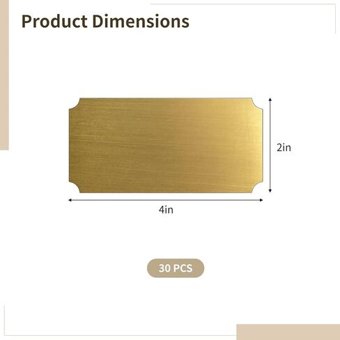 30 Pcs 4 in x 2 in (10 cm x 5 cm) Name Plates Light Source Engraved Brushed Stainless Steel, Gold Adhesive Blank Tags, Long-Lasting Rustproof Label Plates for Light Source Etching and Custom Engraving in Saudi Arabia