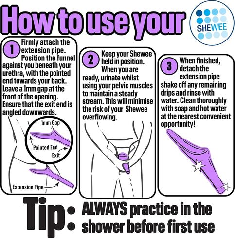 مبولة SHEWEE Extreme للإناث - صنع في المملكة المتحدة - جهاز تبول محمول وقابل لإعادة الاستخدام. المهرجانات، والتخييم، والسيارات، وأساسيات المشي لمسافات طويلة للنساء. حامل للتبول مع حقيبة حمل وأنبوب تمديد in Kuwait