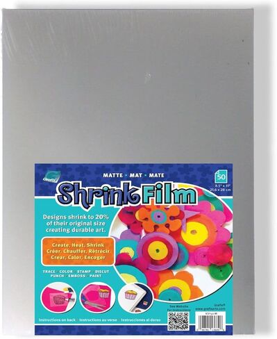 فيلم Grafix Shrink - ورق أبيض غير شفاف مقاس 8.5 بوصة × 11 بوصة، صمم فنك وقم بتقليصه لإنشاء المجوهرات والزينة والحرف الورقية وبطاقات الهدايا والزخارف والمزيد، عبوة من 50 قطعة in Saudi Arabia