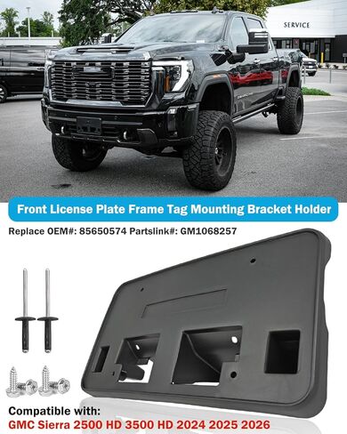 Front License Plate Frame for GMC Sierra 2500 HD 3500 HD 2024 2025 2026 Front Bumper License Plate Holder Mounting Bracket Cover Replace# 85650574 Partslink# GM1068257 in Saudi Arabia