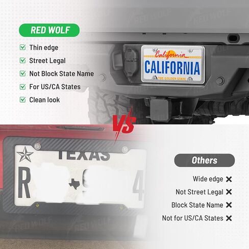 دعامة لوحة ترخيص السيارة من RED WOLF مع إطار لوحة ترخيص من الفولاذ المقاوم للصدأ المصقول بالكروم وغطاء علامة حامل ممتص الصدمات للمركبات، معدن شديد التحمل مقاوم للصدأ مع مجموعة تركيب in Saudi Arabia