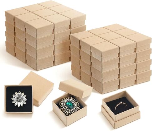 60 عبوة من صناديق الحلقات من الورق المقوى، 2 × 2 × 1.26 بوصة علب هدايا مجوهرات مربعة مع رغوة، عبوة صغيرة كبيرة من الأقراط لحفلات الزفاف وأعياد الميلاد وعرض البيع بالتجزئة، بني in Kuwait