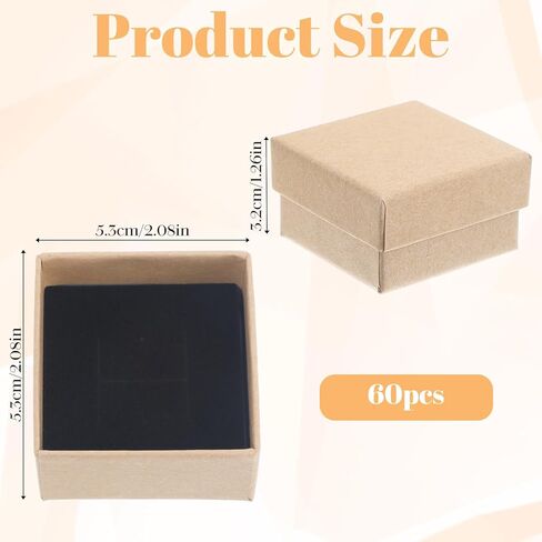60 عبوة من صناديق الحلقات من الورق المقوى، 2 × 2 × 1.26 بوصة علب هدايا مجوهرات مربعة مع رغوة، عبوة صغيرة كبيرة من الأقراط لحفلات الزفاف وأعياد الميلاد وعرض البيع بالتجزئة، بني in Kuwait