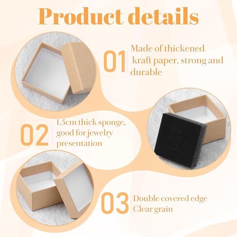 60 عبوة من صناديق الحلقات من الورق المقوى، 2 × 2 × 1.26 بوصة علب هدايا مجوهرات مربعة مع رغوة، عبوة صغيرة كبيرة من الأقراط لحفلات الزفاف وأعياد الميلاد وعرض البيع بالتجزئة، بني in Kuwait