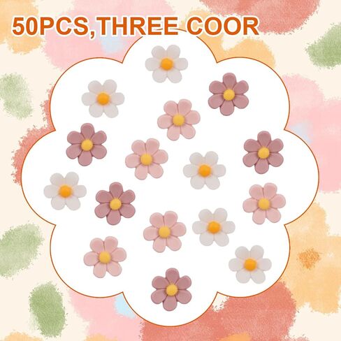 50 قطعة دبابيس دفع على شكل زهرة وردية وبيضاء لطيفة للوحة الإعلانات، لوازم لوحة الصلاة، لوحة الفلين، المكتب، المدرسة، ديكور المنزل، مسامير الإبهام للصور والخرائط وديكورات الجدران in Kuwait