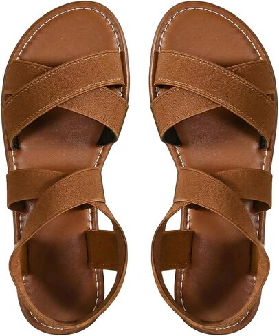 صندل نسائي من GORGLITTER أنيق ومطاط للكاحل صنادل طراز جلاديتور صيفي لطيف مفتوح عند الأصابع سهل الارتداء على صنادل مسطحة in Kuwait