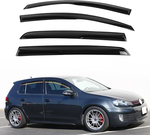 شريط على عاكسات حاجب النافذة، متوافق مع 2010-2014 VW Golf MK6 GTI، واقي مطر للنافذة على شكل كوب دخاني ملون من الأكريليك، مجموعة حاجب للتهوية الجانبية لرياح الشمس، 4 قطع in Saudi Arabia