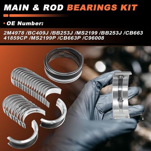 66Pcs Main and Rod Bearings with Piston Rings Set for GMC for Chevy LS Gen III IV 4.8L 5.3L Engine L20 LY5 LM7 LR4 L33 L59 LH6 LC9 LS4 LY2 LMG No.MS2199/BB253J/CB663/41859CP in Saudi Arabia