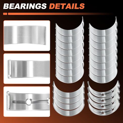 66Pcs Main and Rod Bearings with Piston Rings Set for GMC for Chevy LS Gen III IV 4.8L 5.3L Engine L20 LY5 LM7 LR4 L33 L59 LH6 LC9 LS4 LY2 LMG No.MS2199/BB253J/CB663/41859CP in Saudi Arabia
