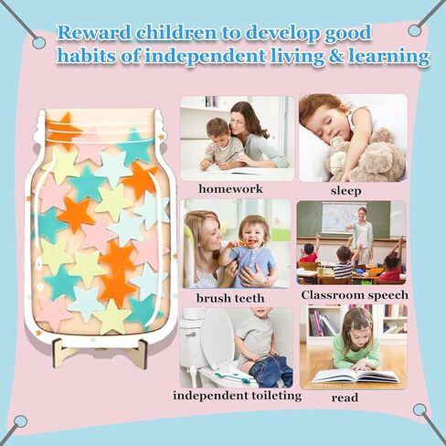 Reward Jar Stars,Magnetic Reward Jar for Classroom-Personalized Pastel Stars Jar Reward System Classroom Reward Jar for Students Boys Girls Classroom Kids in Kuwait