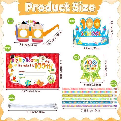 Containlol 164 Pcs 100th Day of School Awards Set Happy 100 Days of School Party Favors Supplies Paper Sunglasses Crowns Pencils Certification Stickers for Kids Teacher Classroom Preschool Award in Saudi Arabia