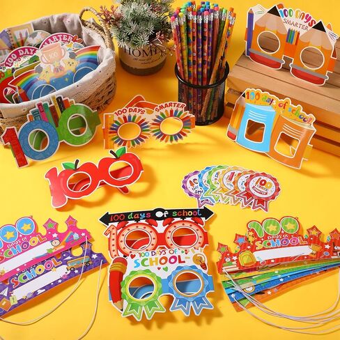Containlol 164 Pcs 100th Day of School Awards Set Happy 100 Days of School Party Favors Supplies Paper Sunglasses Crowns Pencils Certification Stickers for Kids Teacher Classroom Preschool Award in Saudi Arabia