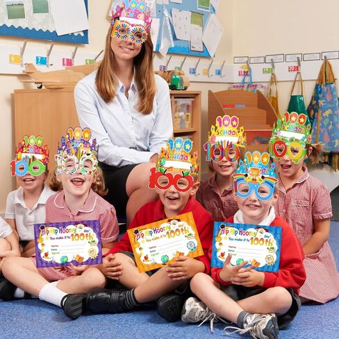 Containlol 164 Pcs 100th Day of School Awards Set Happy 100 Days of School Party Favors Supplies Paper Sunglasses Crowns Pencils Certification Stickers for Kids Teacher Classroom Preschool Award in Saudi Arabia