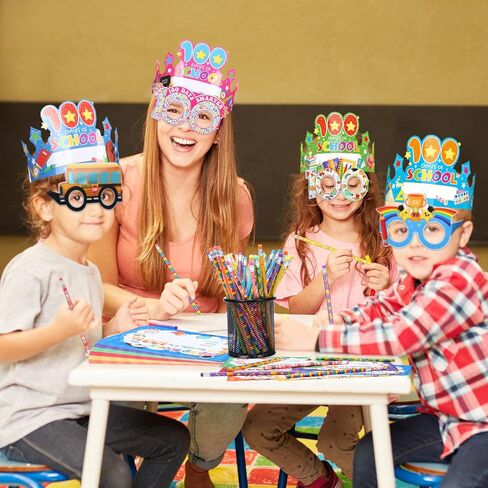 Containlol 164 Pcs 100th Day of School Awards Set Happy 100 Days of School Party Favors Supplies Paper Sunglasses Crowns Pencils Certification Stickers for Kids Teacher Classroom Preschool Award in Saudi Arabia