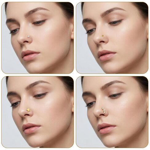 حلقات مسمار الأنف من Rbenxia 20G 316L، حلقات أنف مضادة للحساسية مملوءة بالذهب عيار 14 قيراط، 20 قطعة من حلقات ثقب الجسم مع شكل دائري/L/مفتاح/مستقيم/دفع للخلف، مجوهرات ثقب أنيقة للنساء والرجال in Saudi Arabia