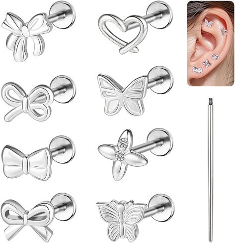 BodyAce 16g/18g القوس أقراط مسطحة الظهر خيط داخلي الزنمة مسمار ثقب الحلزون مجوهرات Bowknot الجراحية الصلب الغضروف ترصيع للأنف / محارة / الشفاه / ميدوسا / Labret الثقب in Saudi Arabia
