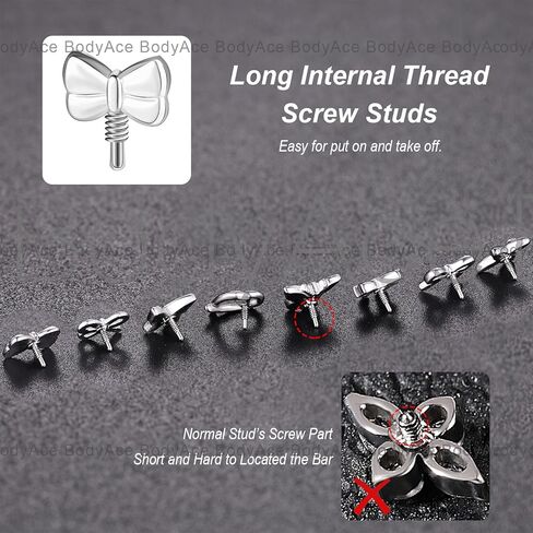 BodyAce 16g/18g Bow Flat Back Earrings Internal Thread Tragus Stud Piercing Helix Jewelry Bowknot Surgical Steel Cartilage Studs for Nose/Conch/Lip/Medusa/Labret Piercings in Saudi Arabia