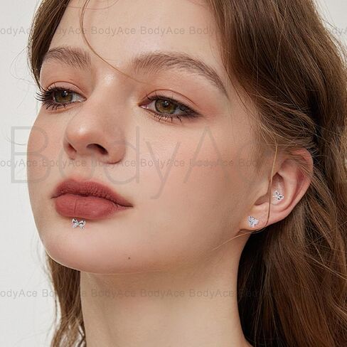 BodyAce 16g/18g Bow Flat Back Earrings Internal Thread Tragus Stud Piercing Helix Jewelry Bowknot Surgical Steel Cartilage Studs for Nose/Conch/Lip/Medusa/Labret Piercings in Saudi Arabia