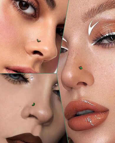 COCHARM 3PCS Halloween Nose Stud 20g Glow in the Dark Nose Ring Stud Black Bat Spider Moon Nostril Stud - L Shape, Black Green Surgical Steel Nostril Piercing Jewelry for Women Men in Saudi Arabia