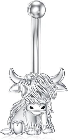 Highland Cow Belly Button Rings Stud 925 Sterling Silver Belly Piercing Jewelry Hypoallergenic Navel Rings Gifts for Women in Saudi Arabia