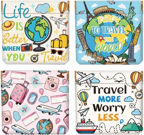 Peacoblue 4Pcs Small Leather Squeeze Coin Purse for Women-Travel and Vacation Pattern Waterproof & Durable Snap Closure Change Pouch Mini Money Wallet Bag for Adult Teen Girls Best Gift in Saudi Arabia