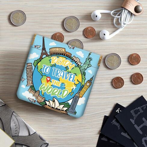 Peacoblue 4Pcs Small Leather Squeeze Coin Purse for Women-Travel and Vacation Pattern Waterproof & Durable Snap Closure Change Pouch Mini Money Wallet Bag for Adult Teen Girls Best Gift in Saudi Arabia