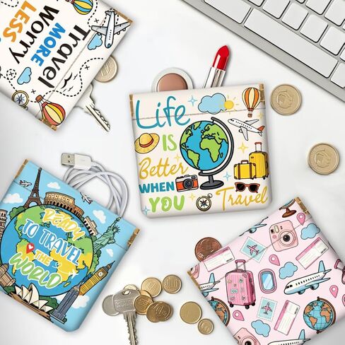 Peacoblue 4Pcs Small Leather Squeeze Coin Purse for Women-Travel and Vacation Pattern Waterproof & Durable Snap Closure Change Pouch Mini Money Wallet Bag for Adult Teen Girls Best Gift in Saudi Arabia