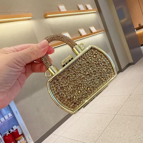 Gold Rhinestone Mini Top Handle Coin Purse for Women, Sparkly Kiss Lock Small Wallet, Compact Change Pouch for Daily Carry & Gifts in Saudi Arabia