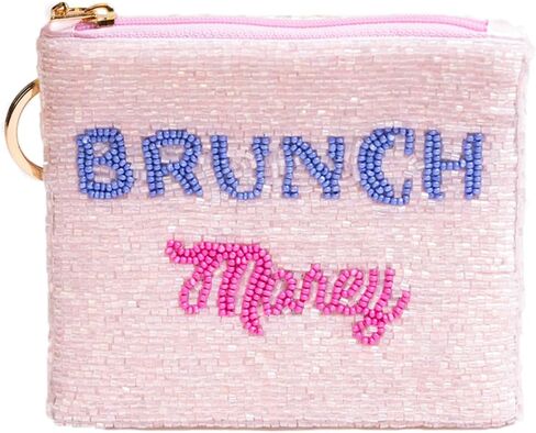 Ricki Beaded Coin Pouch for Women Small Zipper Wallet Purse Card Holder with Key Ring (Pink Pickleballer) in Saudi Arabia